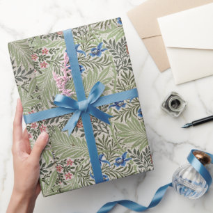 William Morris Ridderspoor Bloemige Bladgroen Roze Cadeaupapier