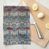 William Morris Rode Bloemen Tulp en Roos Theedoek (Quarter Fold)
