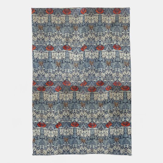 William Morris  Rode Bloemen Tulp en Roos Theedoek (Verticaal)