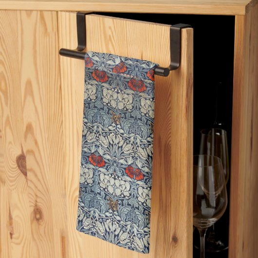 William Morris  Rode Bloemen Tulp en Roos Theedoek (Derde Gevouwen)