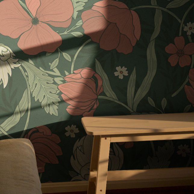 William Morris rood bloempatroon  Behang (Creator heeft geüpload)