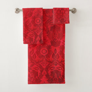 William Morris  rood gestempeld fluwelen patroon Bad Handdoek