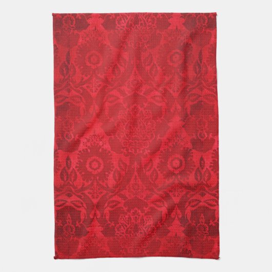William Morris  rood gestempeld fluwelen patroon Theedoek (Verticaal)