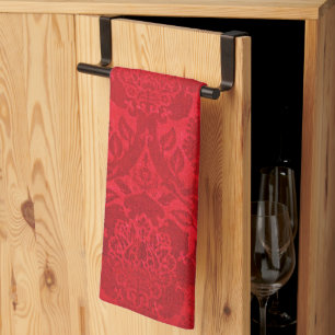 William Morris  rood gestempeld fluwelen patroon Theedoek