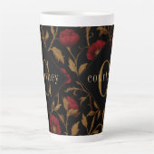 William Morris Rood Goud Klaproos Monogram Recept Latte Mok (Voorkant)