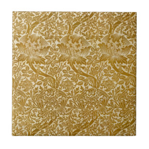 William Morris Roos en Distel Bloem Goud Tegeltje