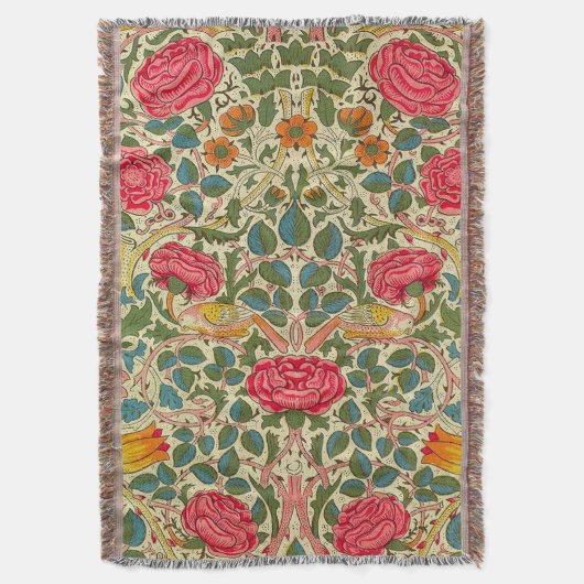 William Morris Roos Floral Chintz Pink Deken (Voorkant Verticaal)
