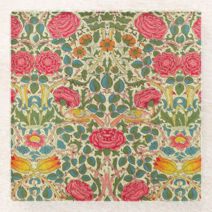 William Morris Roos Floral Chintz Pink Glazen Onderzetter