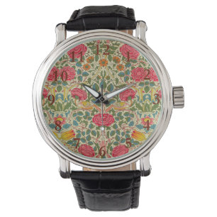 William Morris Roos Floral Chintz Pink Horloge