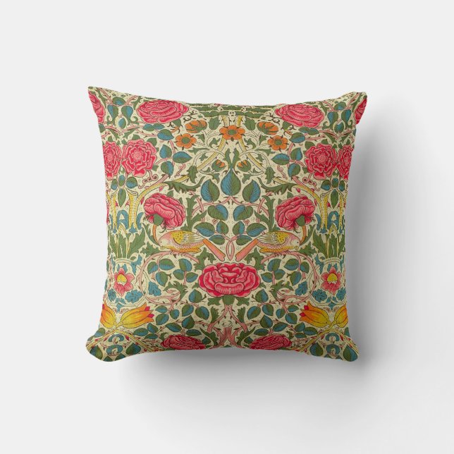 William Morris Roos Floral Chintz Pink Kussen (Voorkant)