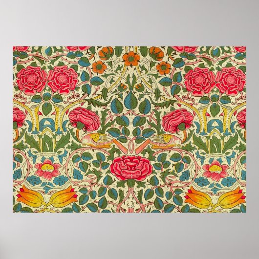 William Morris Roos Floral Chintz Pink Poster (Voorkant)