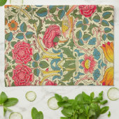 William Morris Roos Floral Chintz Pink Theedoek (Gevouwen)