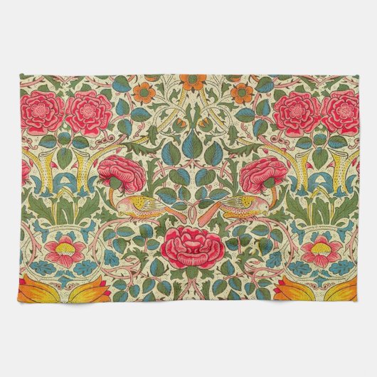 William Morris Roos Floral Chintz Pink Theedoek (Horizontaal)