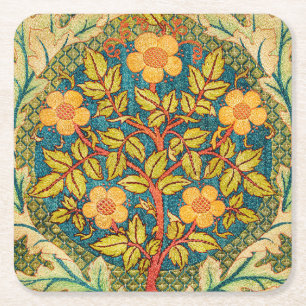 William Morris Roos Krans: Klassieke Kunst & Ambac Vierkante Kartonnen Onderzetter