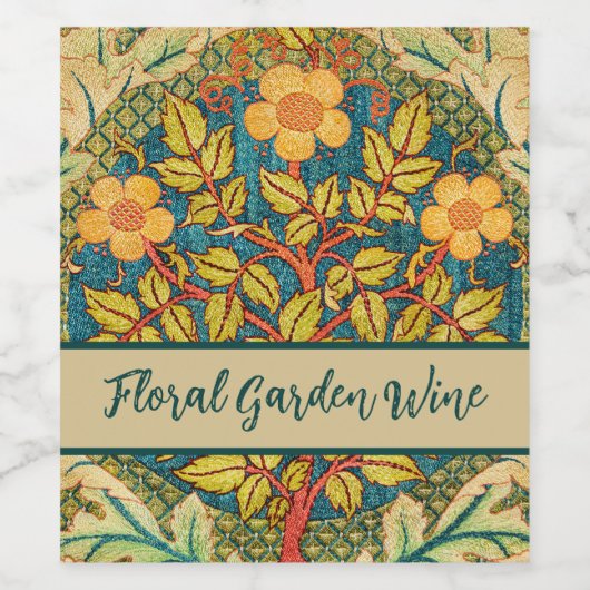 William Morris Roos Krans: Klassieke Kunst & Ambac Wijn Etiket (Enkel label)