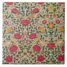 William Morris Roos Pink Yellow Bird Flor