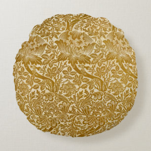 William Morris Roos & Thistle Floral Golden Rond Kussen
