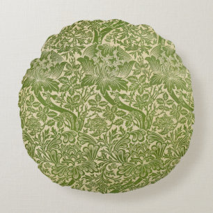 William Morris Roos & Thistle Floral Green Rond Kussen