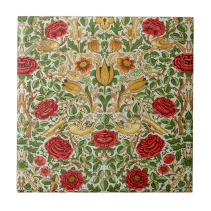 William Morris Roos & Vogels Chintz Rood Tegeltje