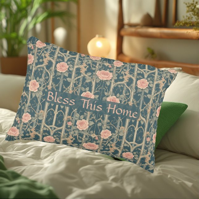 William Morris Rose Trellis Bless This Home Floral Accent Kussen (William Morris Rose Trellis Bless This Home Floral Accent Pillow)