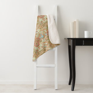 William Morris roze blauw wit groen Sherpa Deken