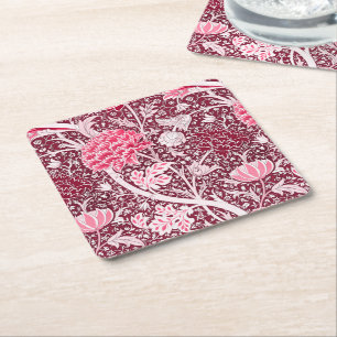 William Morris Roze Roze Goud Bloemmotief Vierkante Kartonnen Onderzetter