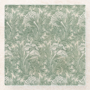 William Morris Saliegroen Tulp Patroon: Vintage Glazen Onderzetter