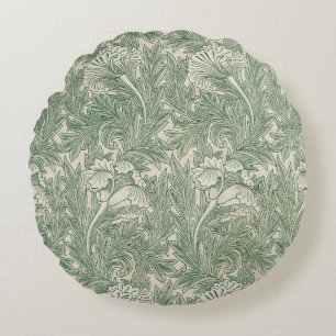 William Morris Saliegroen Tulp Patroon: Vintage Rond Kussen
