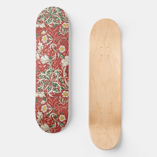 William Morris Seaweed Antiek Flower Red Green Skateboard (Voorkant)