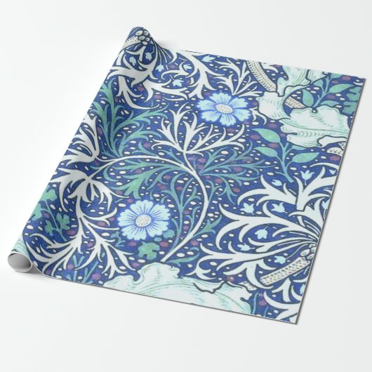 William Morris Seaweed Blue Pattern Cadeaupapier (Uitgerold)
