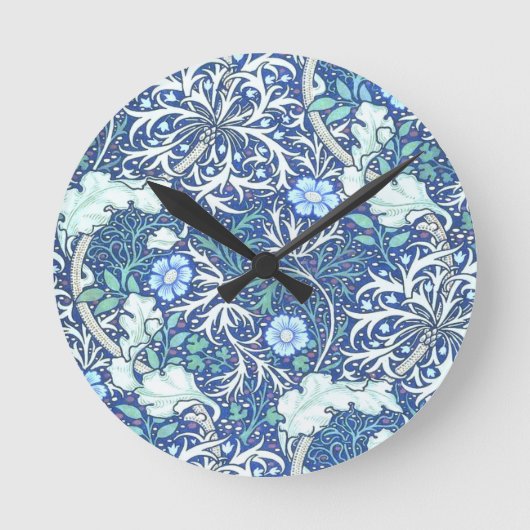 William Morris Seaweed Blue Pattern Ronde Klok (Voorkant)
