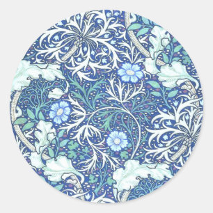 William Morris Seaweed Blue Pattern Ronde Sticker