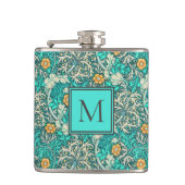 William Morris Seaweed Patroon met uw Monogram Heupfles (Voorkant)