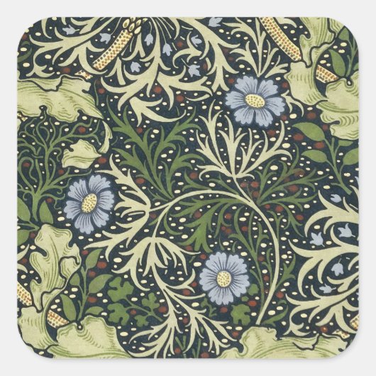 William Morris Seaweed Pattern Floral Art Vierkante Sticker (Voorkant)