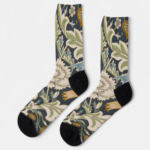 William Morris Severn Navy Blauwe Bloemrijke Kunst Sokken