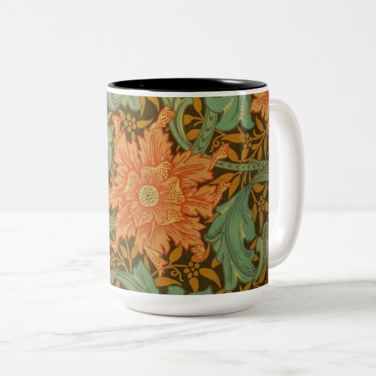 William Morris Single Stem Pattern Art Nouveau Tweekleurige Koffiemok (Voorkant rechts)