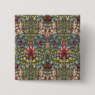 William Morris Snakeshead Floral Pattern Vierkante Button 5,1 Cm
