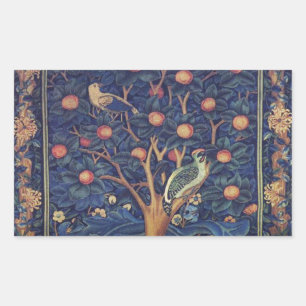 William Morris Specht Tapijt Blauwe Ontwerp Rechthoekige Sticker