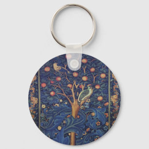 William Morris Specht Tapijt Blauwe Ontwerp Sleutelhanger
