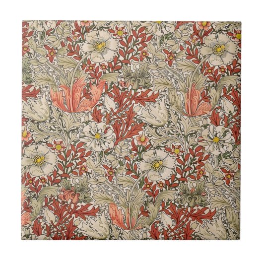 William Morris Spring Compton Bloem Rood Tegeltje (Voorkant)