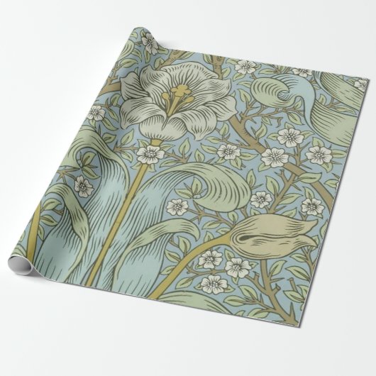 William Morris Spring Thicket: Antiek Bloemen Cadeaupapier (Uitgerold)