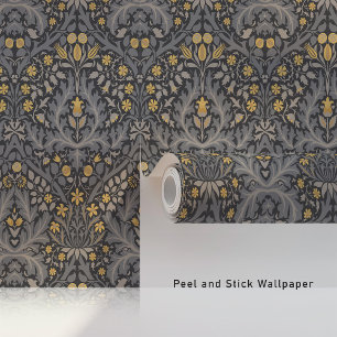 William Morris Spring Thicket Charcoal Grijs & Gou Behang
