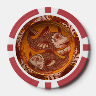 William Morris stijl Arts and Crafts Rode Vis Kuns Poker Chips