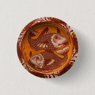 William Morris stijl Arts and Crafts Rode Vis Kuns Ronde Button 3,2 Cm