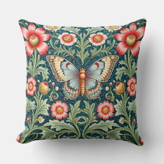 William Morris stijl bloem- en vlinderkussen. Kussen