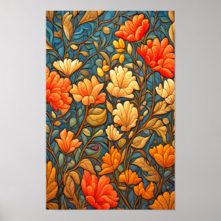 William Morris Stijl Bloemen Patroon in Herfst Kle Poster