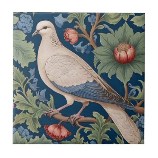 William Morris stijl Links tegenover Dove Bird Tegeltje (Voorkant)