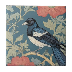 William Morris stijl Links tegenover Magpie Bird Tegeltje