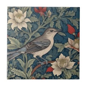 William Morris stijl Rechter Mockingbird Vogel blo Tegeltje