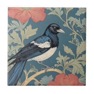 William Morris stijl Rechts tegenover Magpie Bird Tegeltje